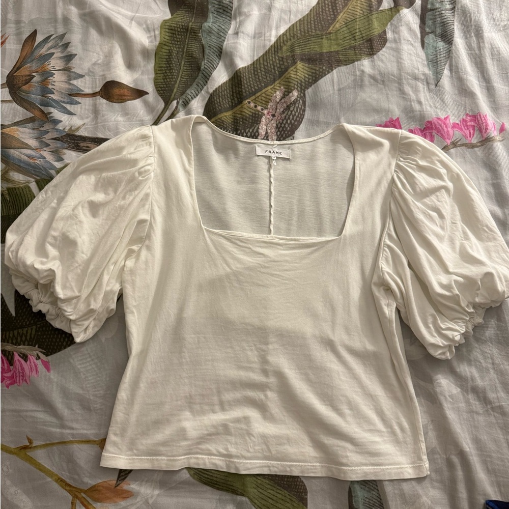 Frame Denim Women's White Puff Sleeve Top